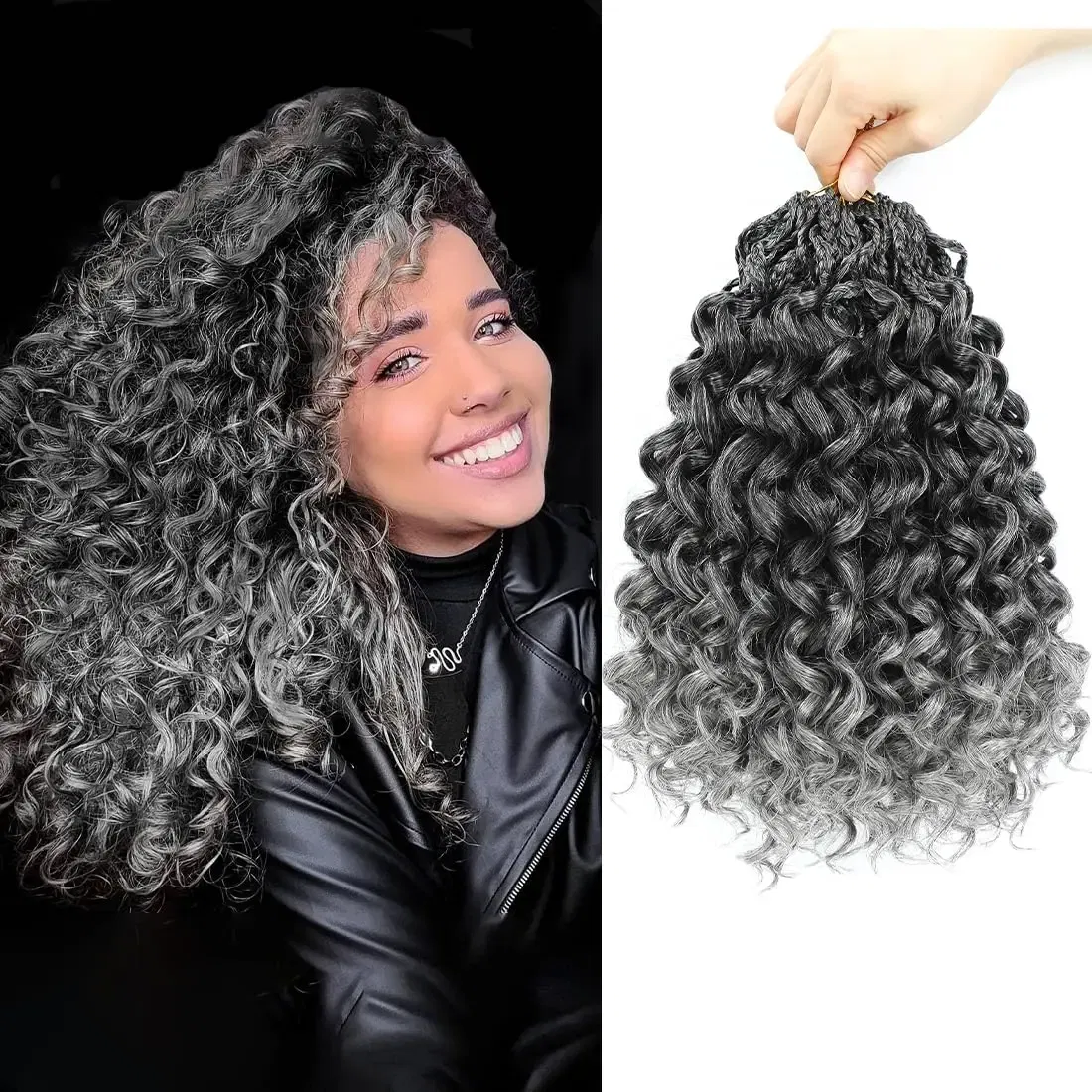 Color: GRAY, Stretched Length: 18inches, Bulk Buy: 8Pcs/Lot - Box Gogo Curl Crochet Hair for Black Women Pre looped Short Ocean Wave Crochet Hair Water Wave Beach Curl Crochet Braiding Hair
