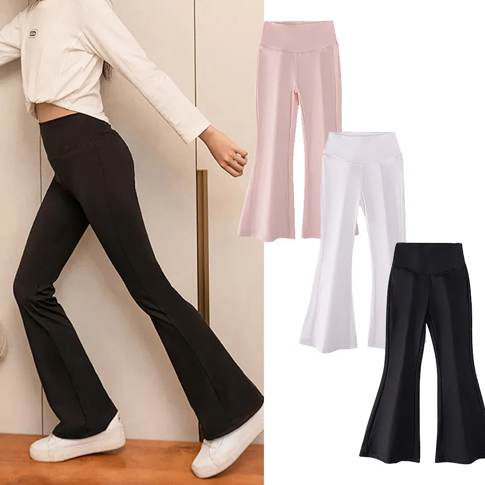 Color: Blue, Size: 90cm - Girls High Waist Flared Pants for Spring and Autumn Kids Fashion Tight Leggings with Stylish Elastic Teenager Bottoms Clothes
