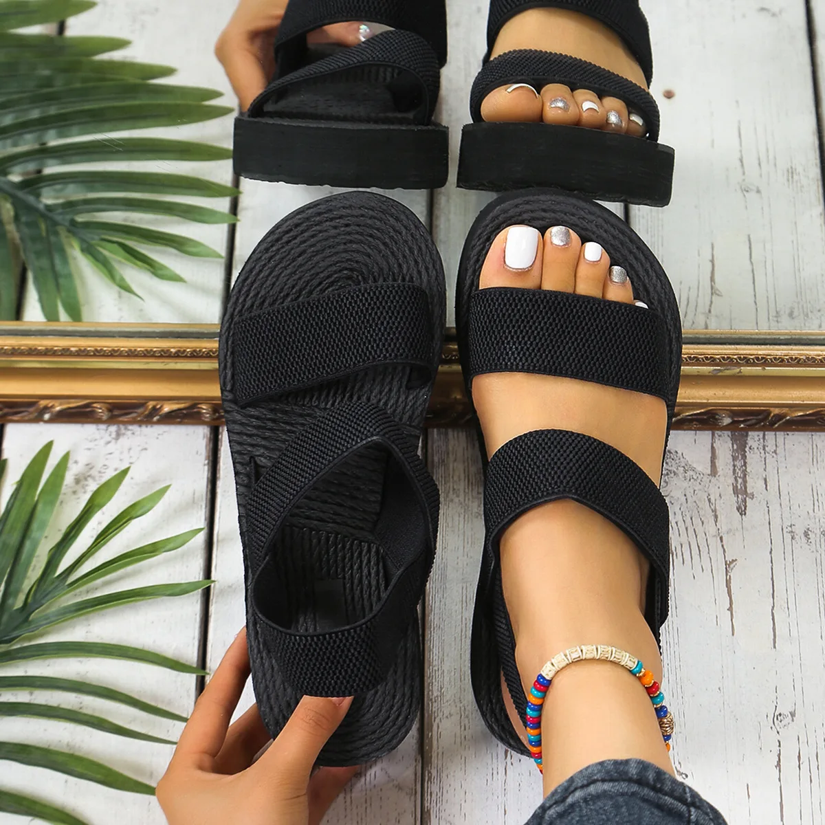 Color: Brown, Shoe Size: 40 - Women's Light Weight Wedge Sandals Open Toe Platform Thick Soled Summer Casual Slingback Shoes with Back Strap Leisure Footwear