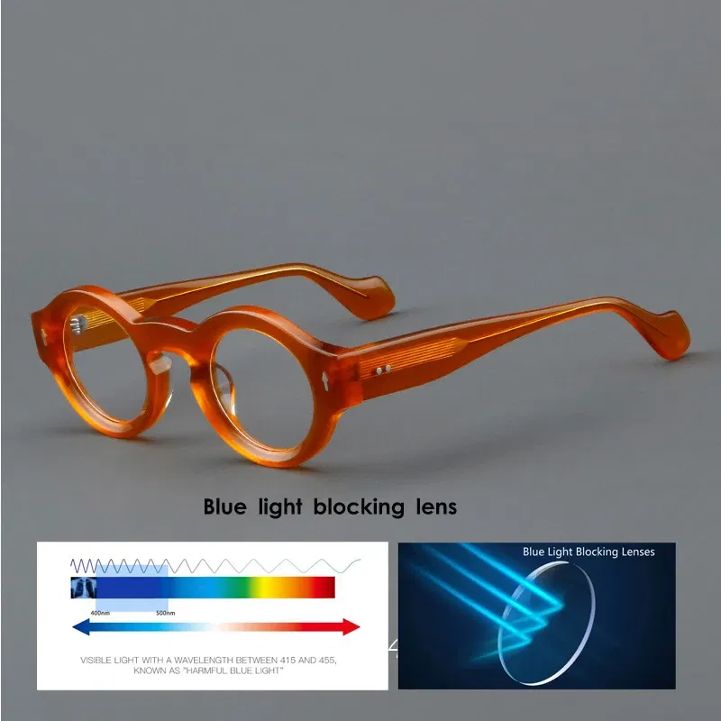 Frame Color: WHITE, Eye Prescription: +600 - VCKA Round Acetate Reading Glasses Frame Retro Men Prescription Anti-blue discolor Women Custom Optics Retro Eyewear +0.50to +10