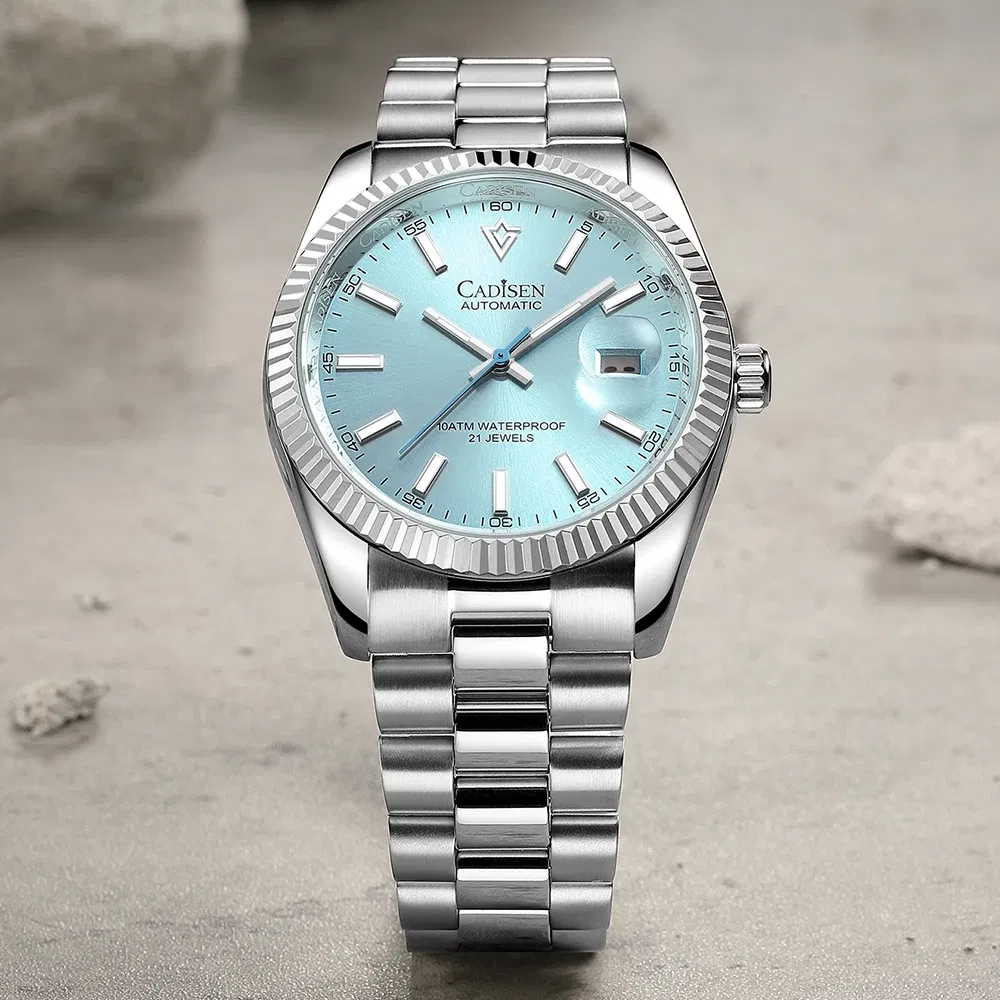 Color: Blue - CADISEN New Mens Mechanical Automatic Watch Top Brand Luxury C3 Luminous AR Sapphire MIYOTA 8215 100M Waterproof Gift Watch Men