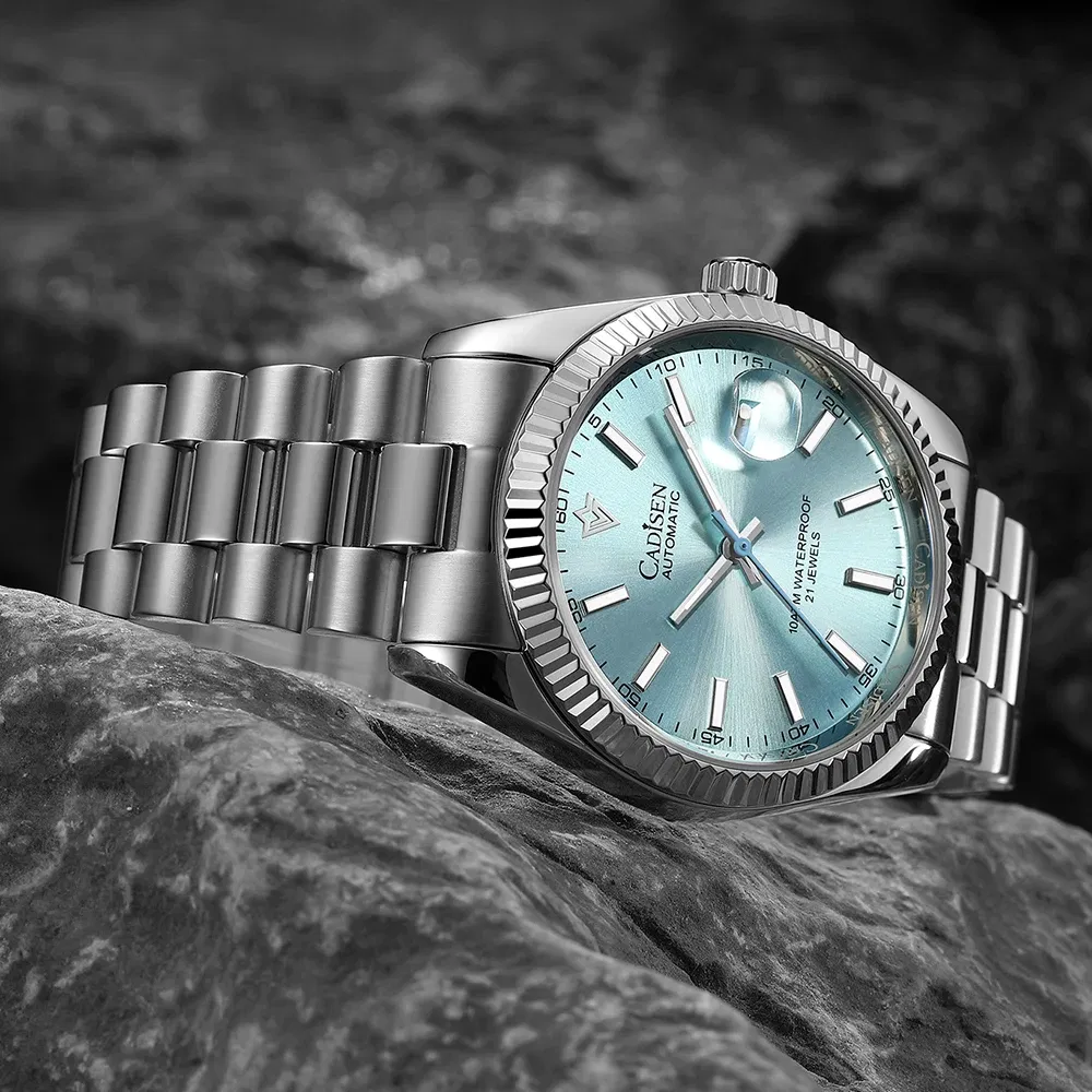 Color: Blue - CADISEN New Mens Mechanical Automatic Watch Top Brand Luxury C3 Luminous AR Sapphire MIYOTA 8215 100M Waterproof Gift Watch Men