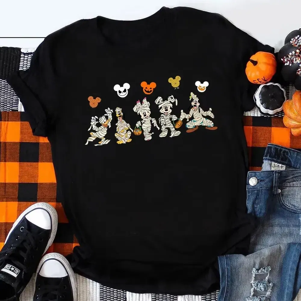 Color: MULTI, Kid Size: 4T - Funny Mickey Minnie Mummy Print Disney Children Cotton T Shirts Trick Treat Fashion Halloween Cute Kid Clothes Girls Streetwear