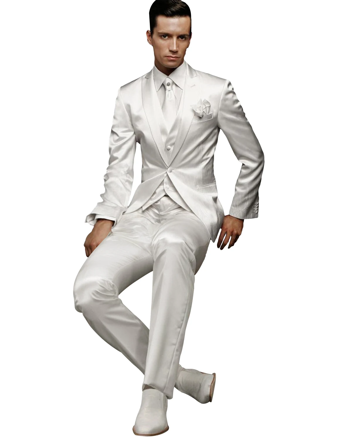 Color: black, Size: S - Men's 3 Piece Suit One Button Tailored Fit Wedding Jacket Tux Vest & Trousers