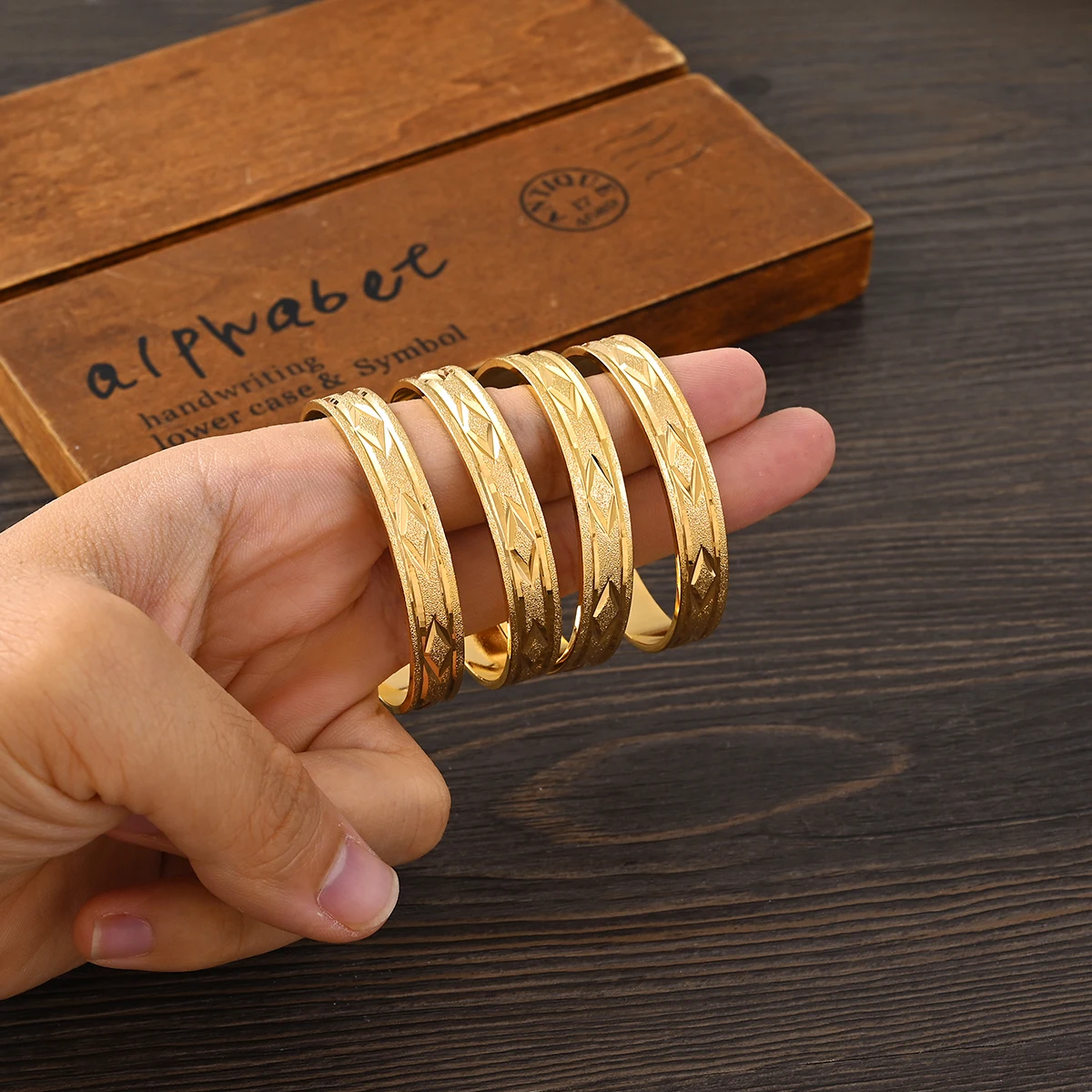 Metal Color: Imitation Rhodium Plated, Ships From: CHINA - 4PCS 24K Gold Plated 45MM Cute Kid Size Bangle High Quality Dubai Ethiopian Bracelet Africa Party Gifts