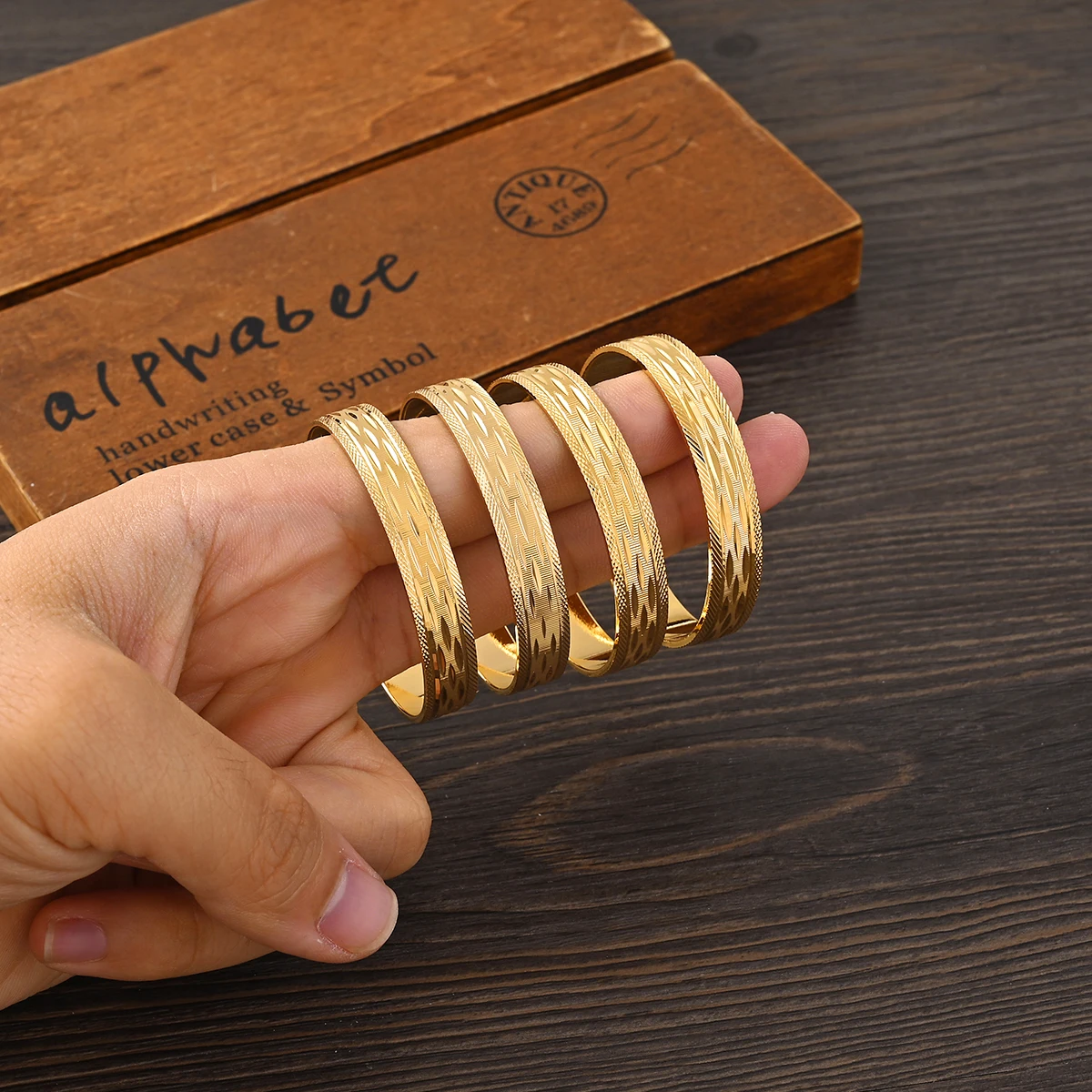 Metal Color: Imitation Rhodium Plated, Ships From: CHINA - 4PCS 24K Gold Plated 45MM Cute Kid Size Bangle High Quality Dubai Ethiopian Bracelet Africa Party Gifts