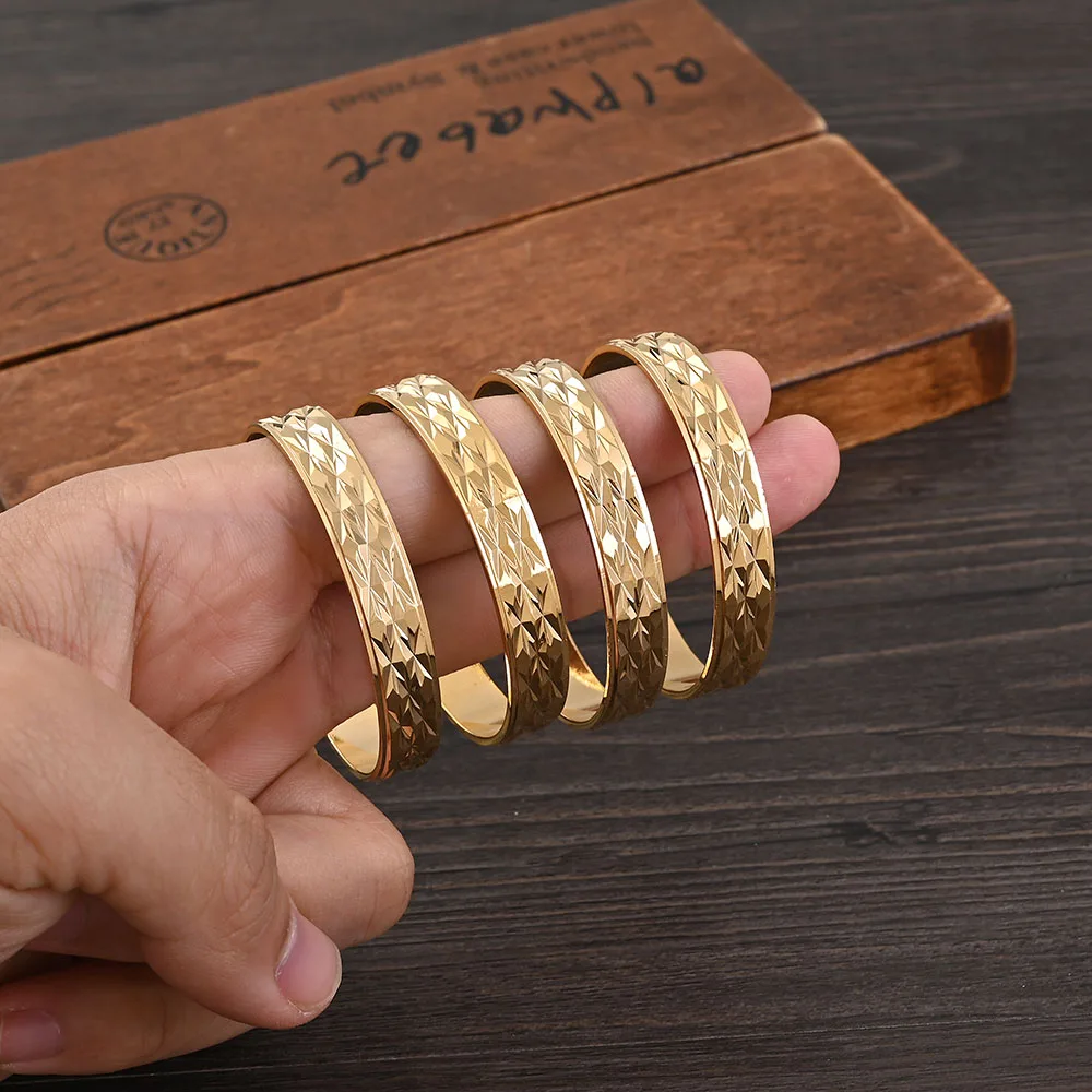 Metal Color: Imitation Rhodium Plated, Ships From: CHINA - 4PCS 24K Gold Plated 45MM Cute Kid Size Bangle High Quality Dubai Ethiopian Bracelet Africa Party Gifts