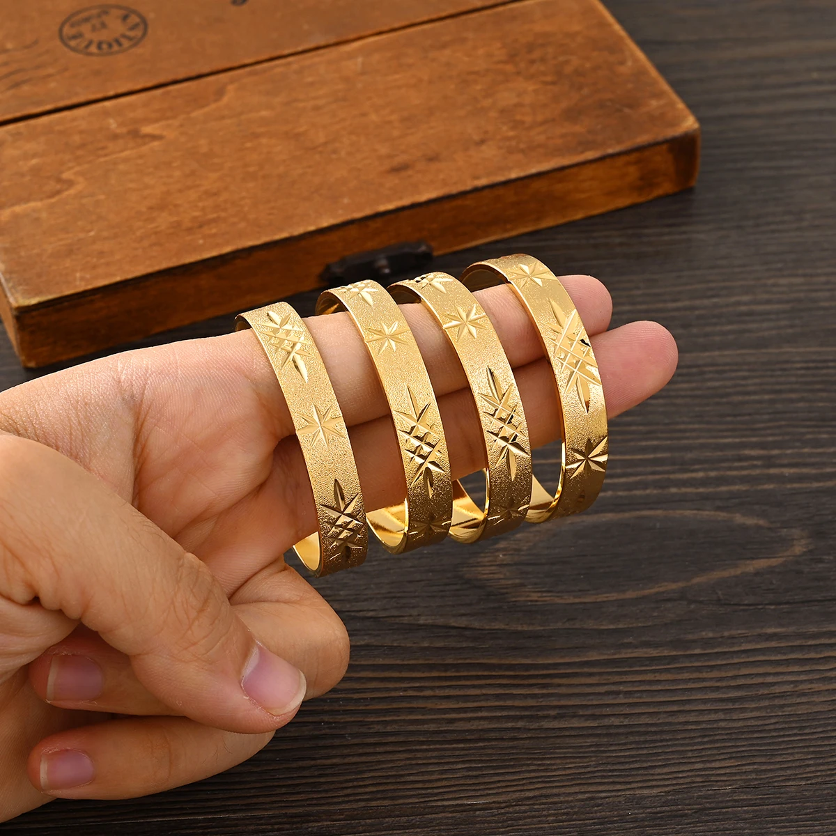 Metal Color: Imitation Rhodium Plated, Ships From: CHINA - 4PCS 24K Gold Plated 45MM Cute Kid Size Bangle High Quality Dubai Ethiopian Bracelet Africa Party Gifts