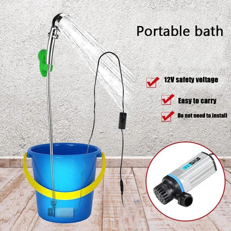 Color: Green - Portable Car Washer 12V Camping Shower Car Shower High Pressure Power Washer Electric Pump for Outdoor Camping Travel