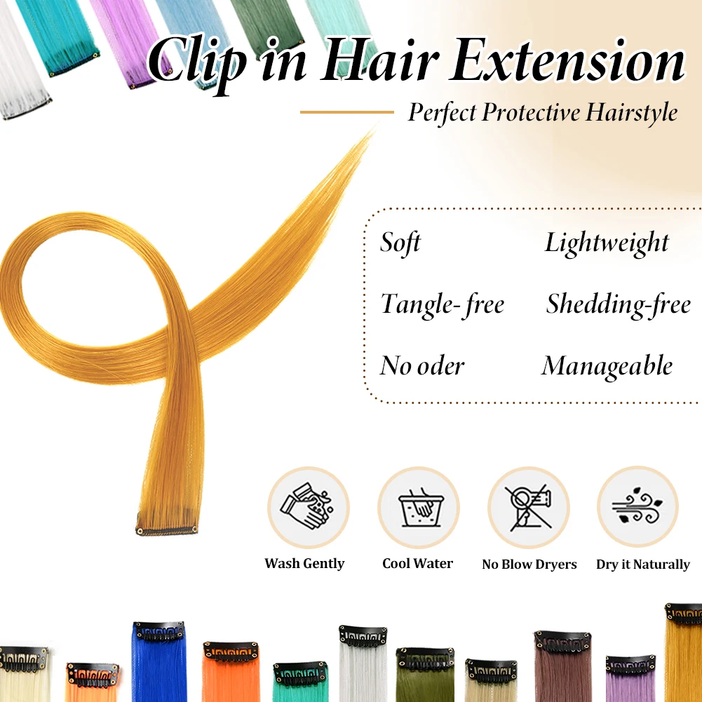 Color: 4/27HL, Stretched Length: 22inches, Ships From: CHINA - Synthetic 10 Pcs Straight Hair Extensions Clip in Hairpieces 22 Inch Hightlight Colorful Hair for Women Party Cosplay Gifts