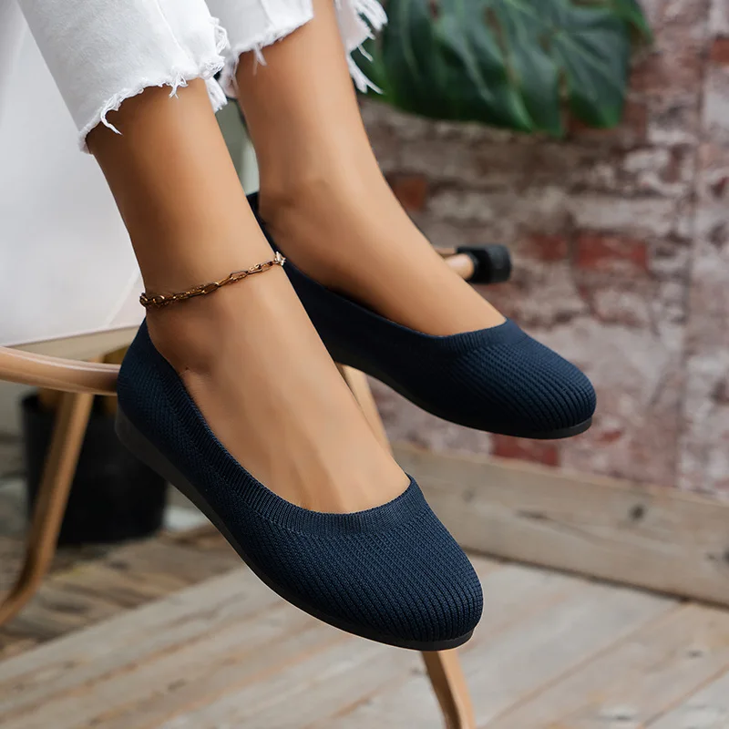 Color: black, Shoe Size: 38 - Elastic Knitting Flats Slip on Shoes for Women 2024 Summer Breathable Soft Loafers Woman Lightweight Casual Shoes Mom Moccasins