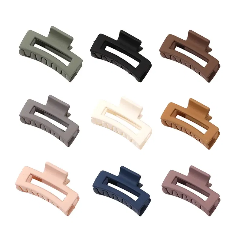 Color: green - Wholesale 4.5cm Frosted Matte Mini Grab Clip Crab Hair Clips Women Hollow Square Hair Catches Ponytail Clip Bangs Clip Top Clips