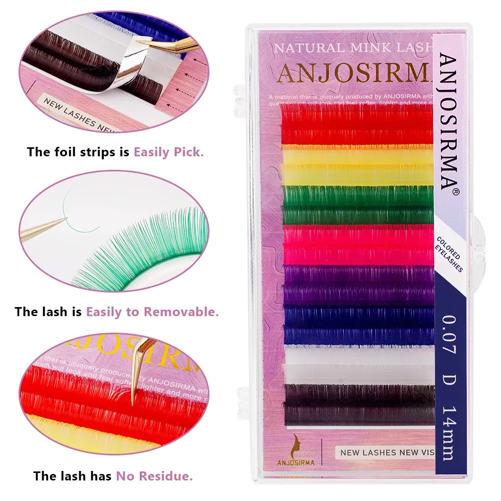 Curl: D, Thickness: 0.07mm, Length: 12mm, Ships From: CHINA - ANJOSIRMA Mix Color eyelashes Make up High Quality Soft Natural Synthetic Mink Rainbow Eyelash Extension Supplies 8 Colors Mix