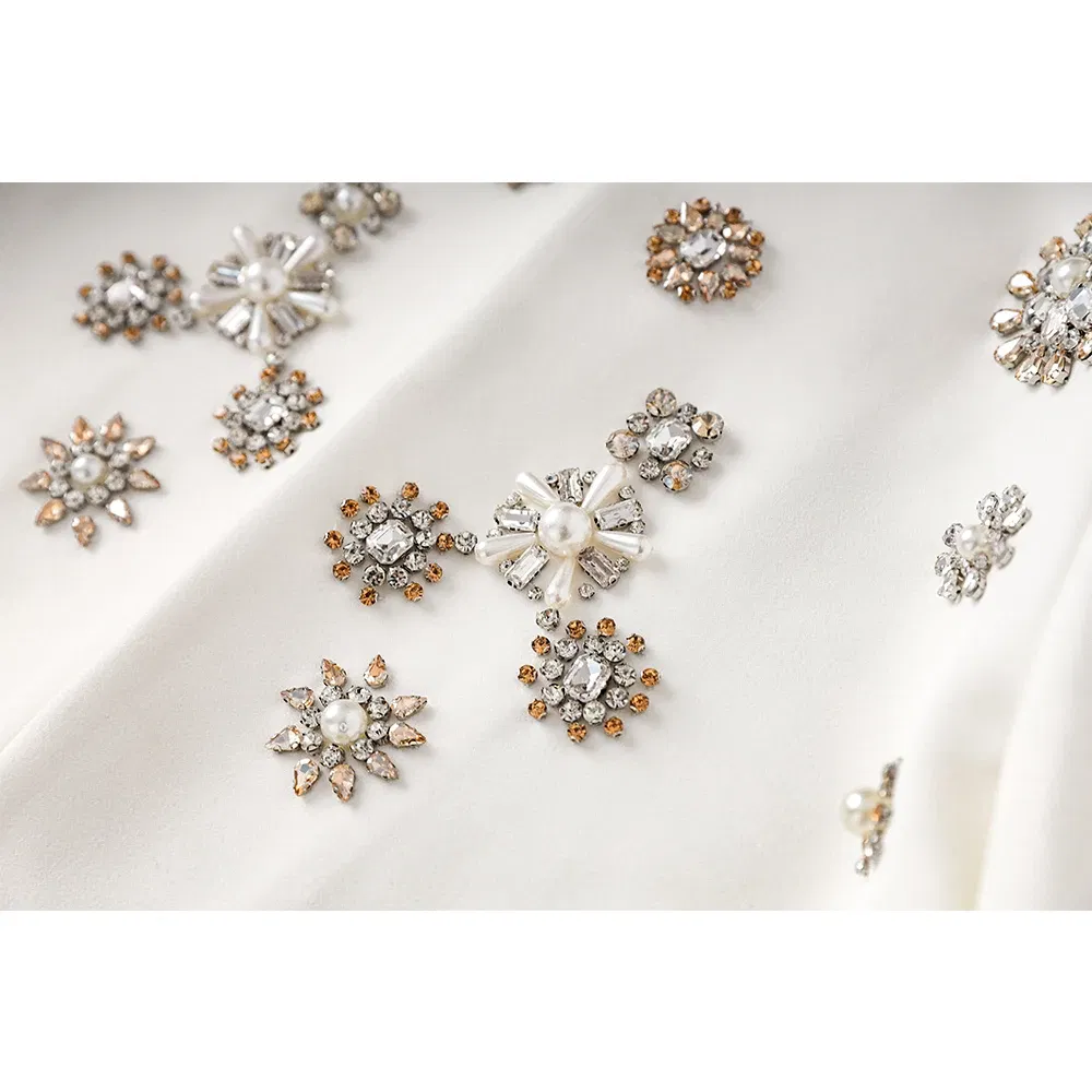 Color: WHITE, Size: XL, Ships From: CHINA - Luxury Design Handmade Spark Rhinestone Women 2PCS Pants Suits Short Jacket Wide-leg Trousers High Street White Twin Sets