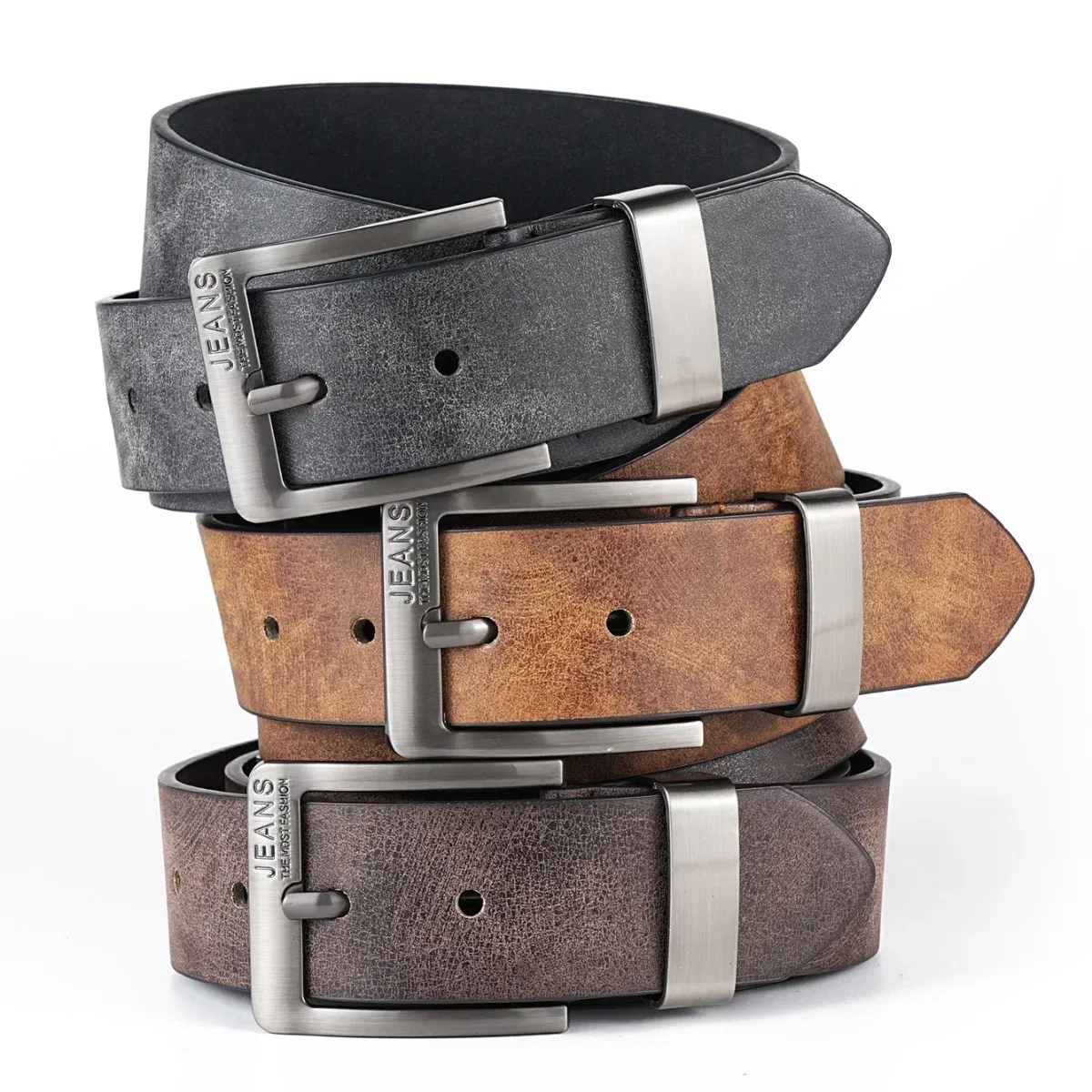 Color: khaki, Belt Length: 120cm - 1pcs men's multi-color PU needle buckle belt suitable for leisure business gifts