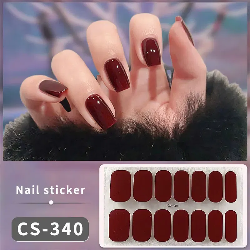 Color: light yellow - DIY Gel Nail Stickers Cured-free Long-Lasting Solid Color Nail Strips Patch Slider Sticker Full Cover Decal Nail Manicure Patch