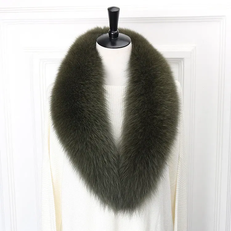 Color: Apricot, Size: XXXL - 100% Natural Real Fox Fur Collar For Women Men Coat Jacket Fur Scarf Winter Extra Large Size Neck Warmer Fur Scarf Shawls Wraps