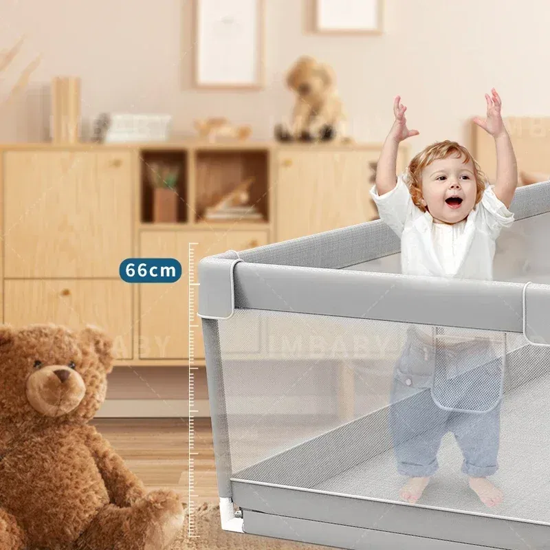 IMBABY Baby Playpen Gray Baby Corralitos Playpen for Children with Pull Ring Ball Box Child Safety Barrier Fence Baby Gym