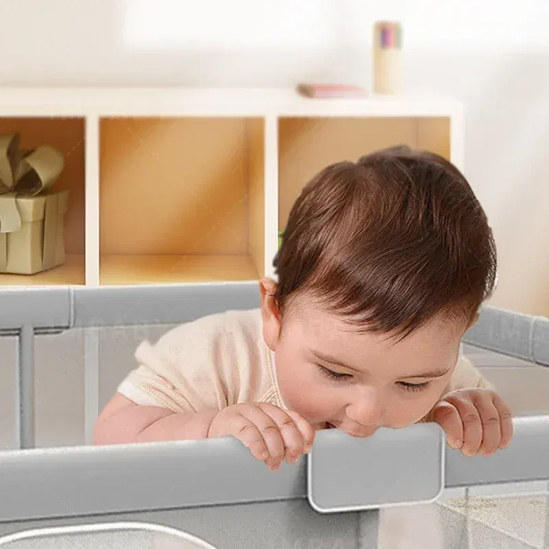 IMBABY Baby Playpen Gray Baby Corralitos Playpen for Children with Pull Ring Ball Box Child Safety Barrier Fence Baby Gym