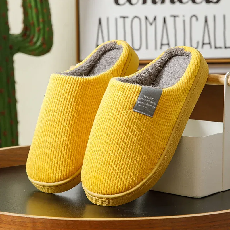 Color: Grape, Shoe Size: 33 - New Winter Household Warm Furry Women Men Shoes Indoor Slippers Bedroom Cotton Slippers  Plush Home Slippers Ladies Flip Flops