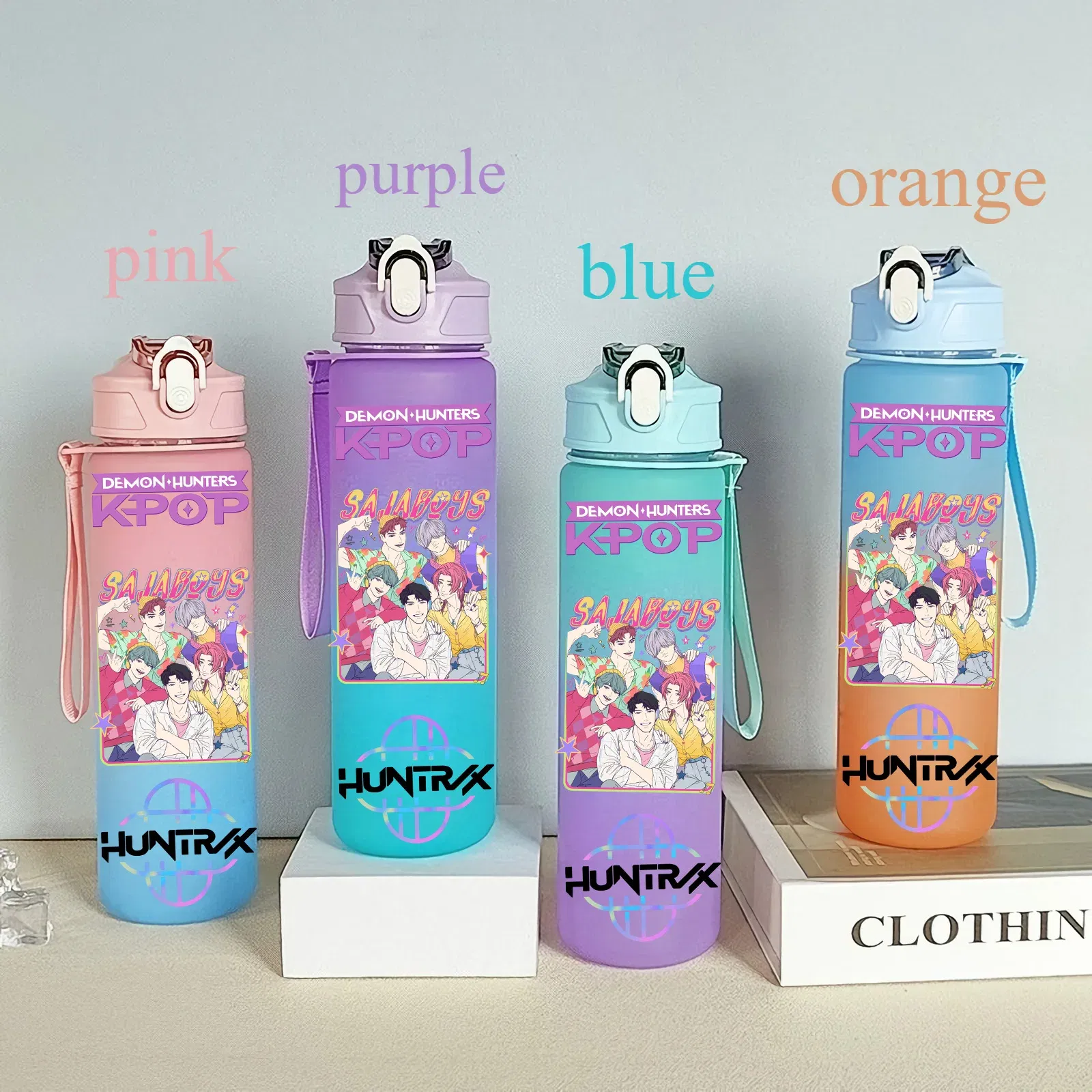 Color: light yellow, Size: 12" - 750ML K-pop Demon Hunters HUNTR X Rumi Mira Zoey Jinu Celine Kpop Plastic Water Cup K Pop Drinking Bottle School Huntrix Gourde