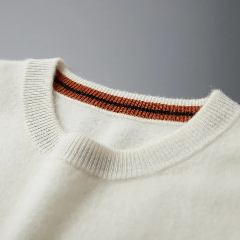 Color: Beige, Size: M, Ships From: CHINA - Autumn Winter Men's O-Neck Pullover Sweater 100% Cashmere Simple Basic Knitwear Cashmere Solid Color Clothing Casual Warm Tops