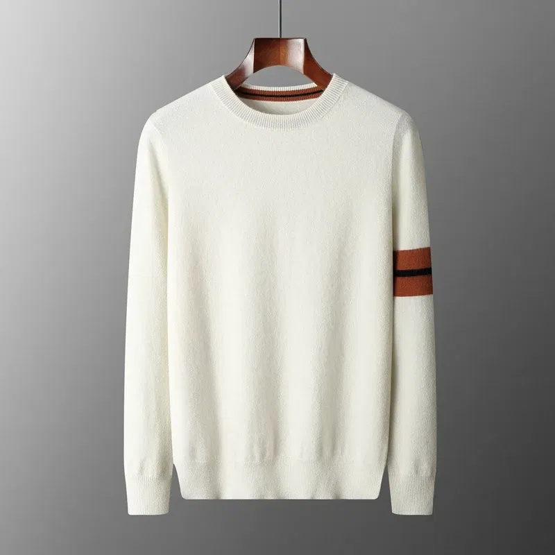 Color: Beige, Size: M, Ships From: CHINA - Autumn Winter Men's O-Neck Pullover Sweater 100% Cashmere Simple Basic Knitwear Cashmere Solid Color Clothing Casual Warm Tops