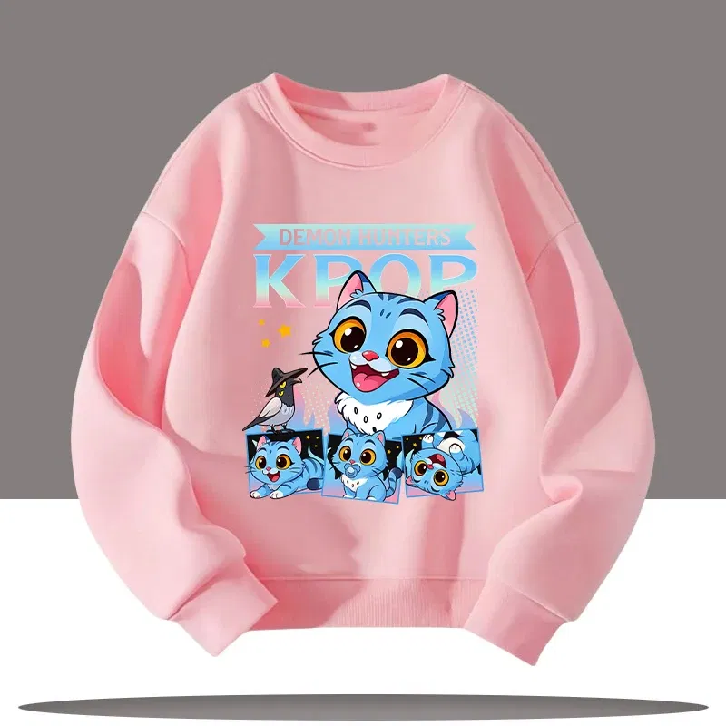 Color: Blue, Kid Size: 4 - Children's Clothing K-pop Demon Hunters Cartoon Print 3-12 Year Old New Style Kids Round-neck Sport Shirt Cute Girl Casual Top