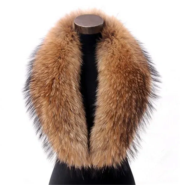 Color: Red, Size: XXXL - Real Raccoon Fur Scarves Woman 100% Pure Natural Raccoon Fur Collar Warm Winter Scarves Red Fox Fur Collar L#1