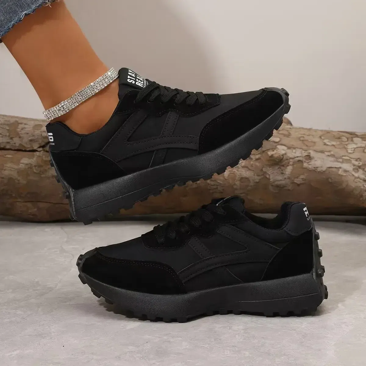 Color: Beige, Shoe Size: 38 - Women Sneakers Leather Luxury Platform Shoes New Fashion Leisure Light Anti-slip Black Running Shoe Fashion Designer Women Shoes