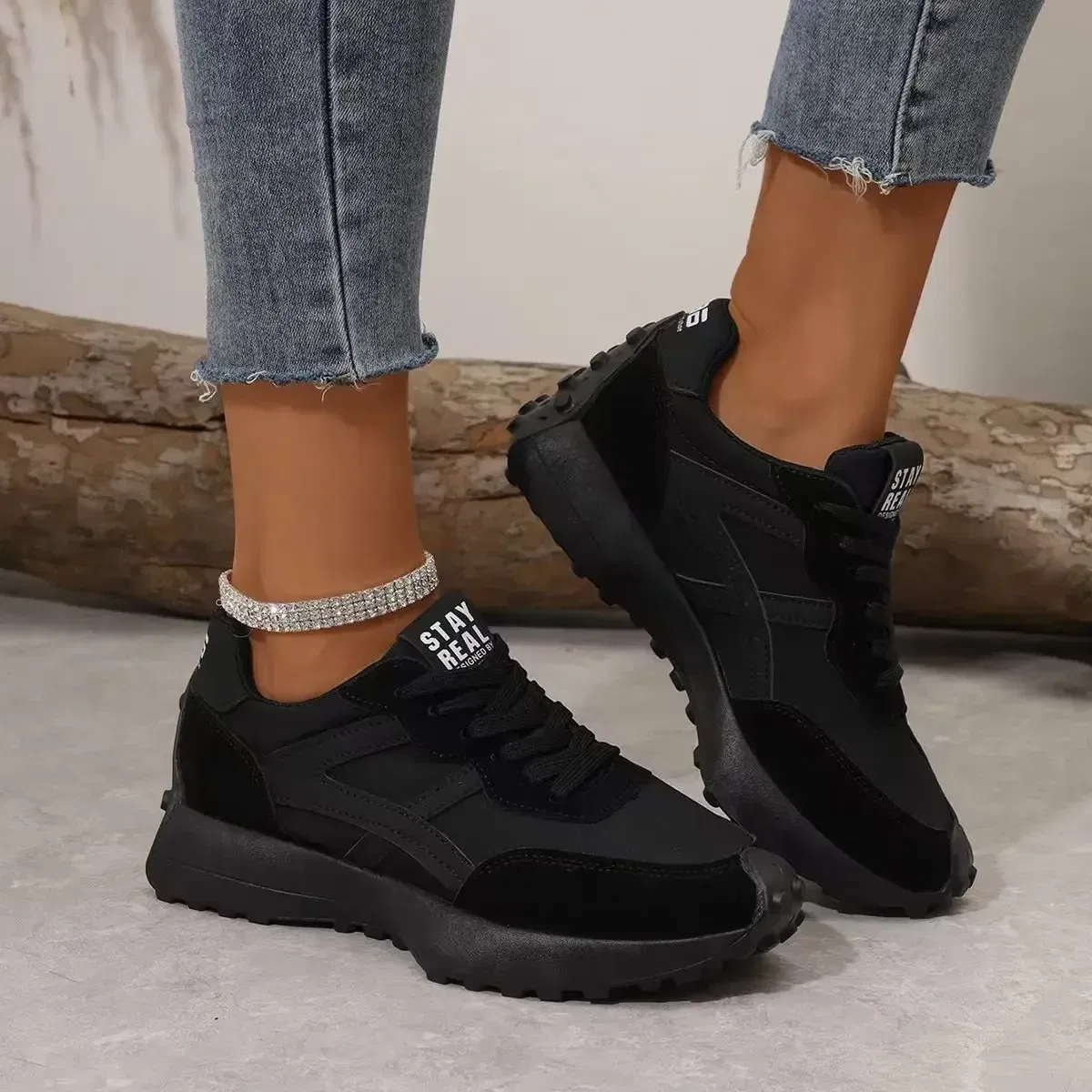 Color: Beige, Shoe Size: 38 - Women Sneakers Leather Luxury Platform Shoes New Fashion Leisure Light Anti-slip Black Running Shoe Fashion Designer Women Shoes