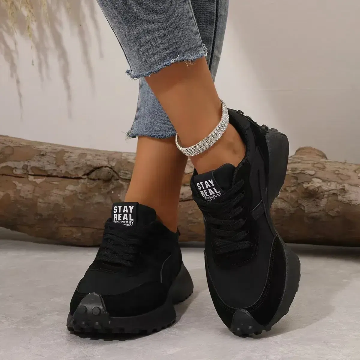 Color: Beige, Shoe Size: 38 - Women Sneakers Leather Luxury Platform Shoes New Fashion Leisure Light Anti-slip Black Running Shoe Fashion Designer Women Shoes