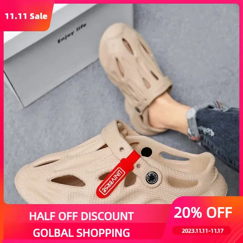Color: WHITE, Shoe Size: 40 - Summer Men's Clogs Sandals Lightweight Breathable Anti-slip Beach Slippers Men Outdoor Slippers Clogs Anti-slip Beach Slippers