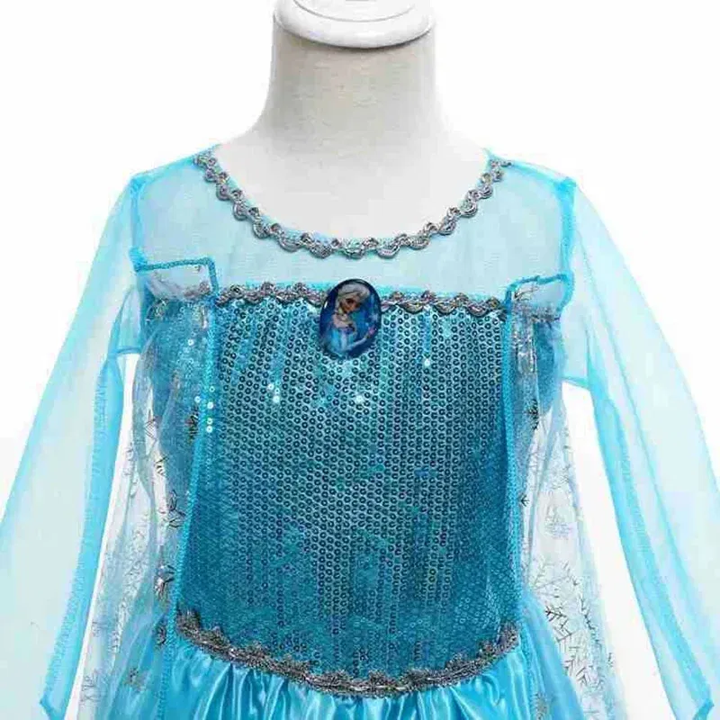 Color: light brown, Kid Size: 4T - Disney Girls Cospaly Snow Queen Elsa Costumes Kids Carnival Party Prom Gown Robe-Playing Children Clothes Frozen Princess Dress