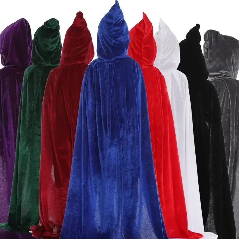 Color: Beige, Size: XS - Velvet Cloak Cape Hooded Medieval Costume Witch Wicca Vampire Man Woman Unisex Solid Color
