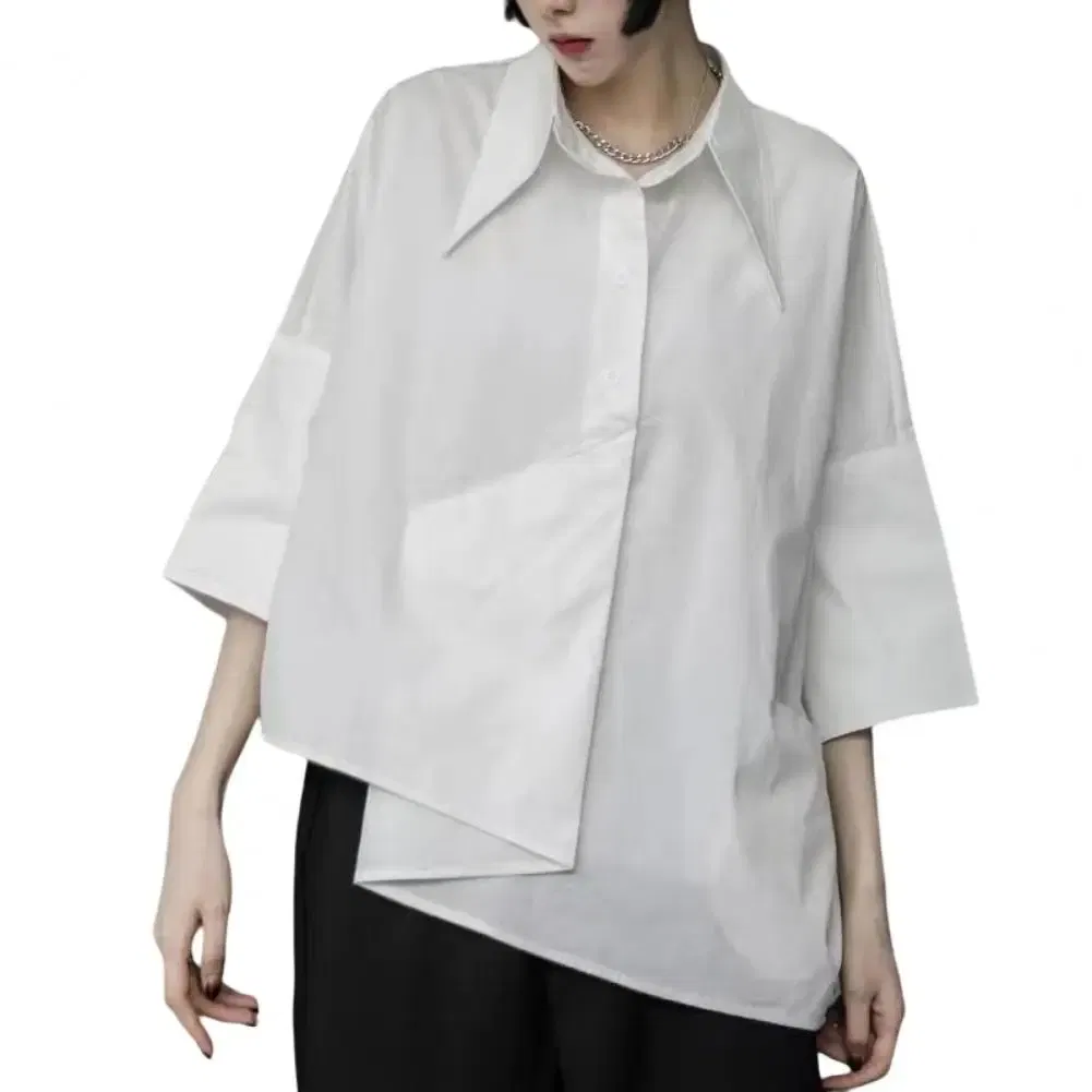 Color: Red, Size: M - Men Shirts Irregular Hem Black White Shirts Single Breasted Shorts Sleeves Handsome Blouse Men Women Tops Summer Spring Shirts