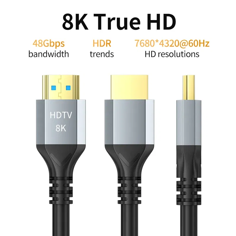 Color: Sky blue, Length: 2m, Ships From: CHINA - 8K HDMI 2.1 Cable 4K@120Hz 8K@60Hz 48Gbps EARC ARC HDCP Ultra High Speed HDR For RTX Video Cable PC Laptop Projector HD TV PS5