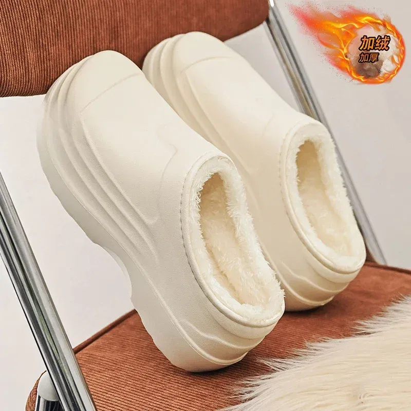 Color: black, Shoe Size: 45 - Eva Men's Chef Slippers Winter Slipper for Men Home Cotton Shoes Water Proof Anti-slip Keep Warm Height-increasing New Arrival