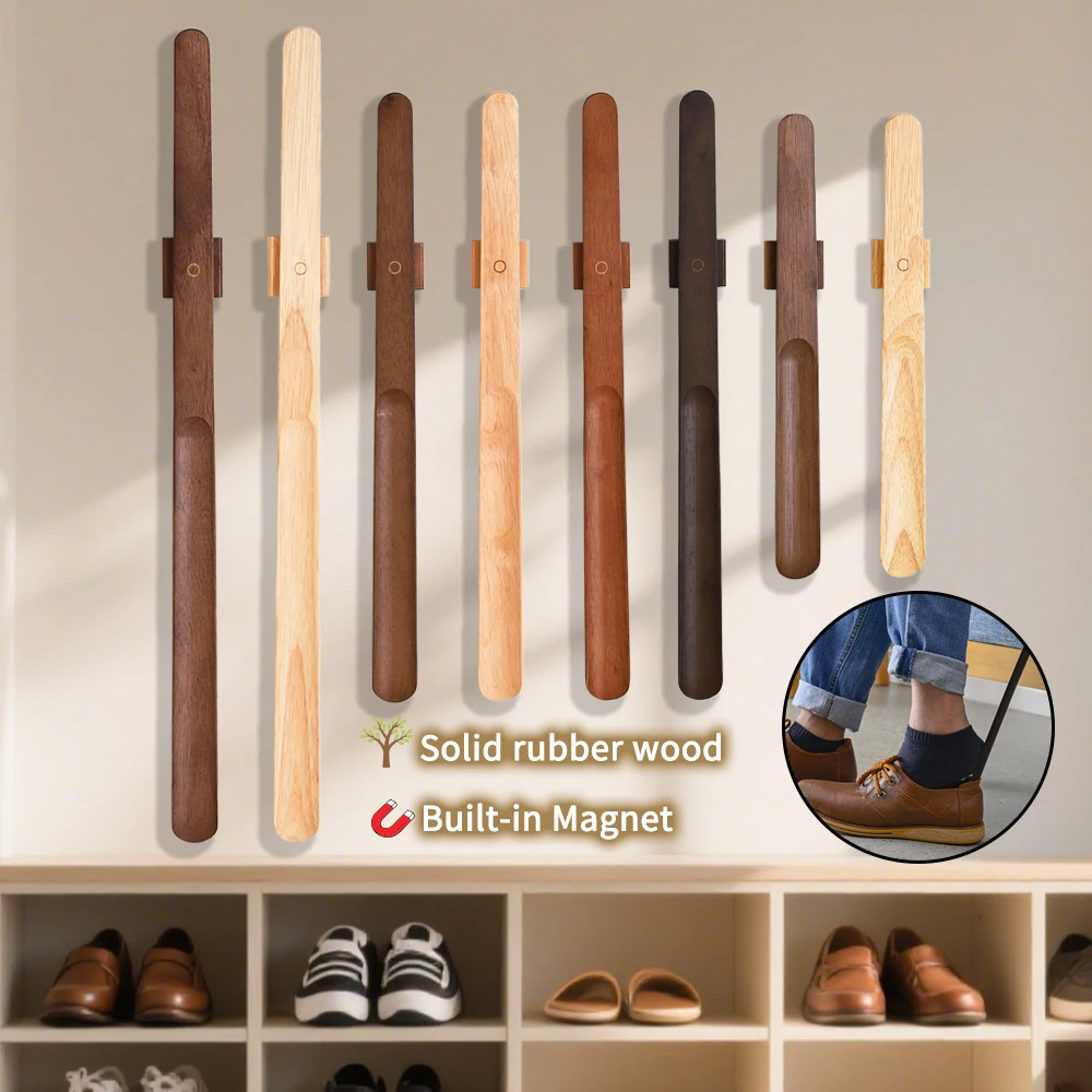 Color: green - 40/55/70cm Premium Rubber Wood Magnetic Shoe Horn - No Bending Needed, Elegant Shoe Helper
