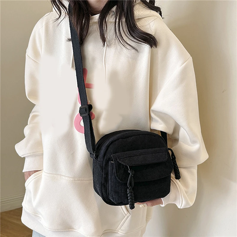 Color: Brown - Crossbody Bags Women Canvas Flap-bag Kawaii Harajuku All-match Students Casual Female Handbags Korean Ulzzang Daily Chic Fashion