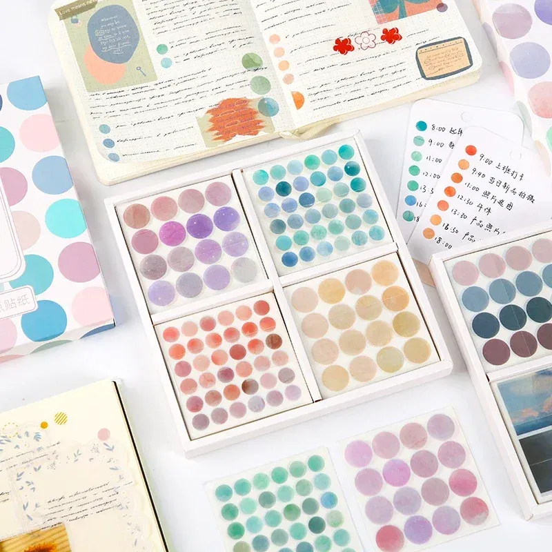 Color: light yellow - 20 Sheets Watercolor Polka Dot Sticker Bullet Journaling Accessories Scrapbooking DIY Color Label Washi  Stationery Gift