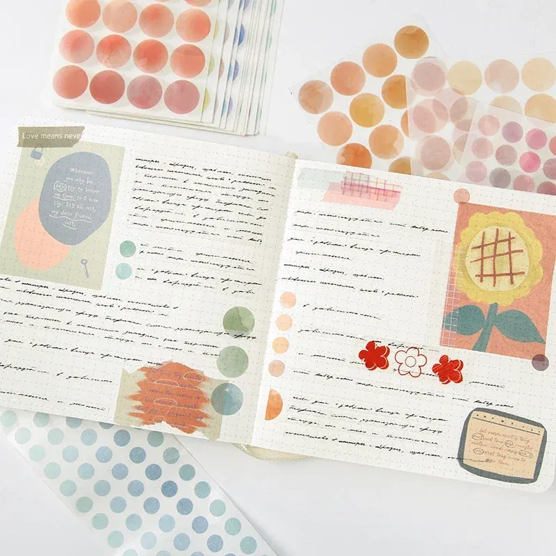 Color: light yellow - 20 Sheets Watercolor Polka Dot Sticker Bullet Journaling Accessories Scrapbooking DIY Color Label Washi  Stationery Gift