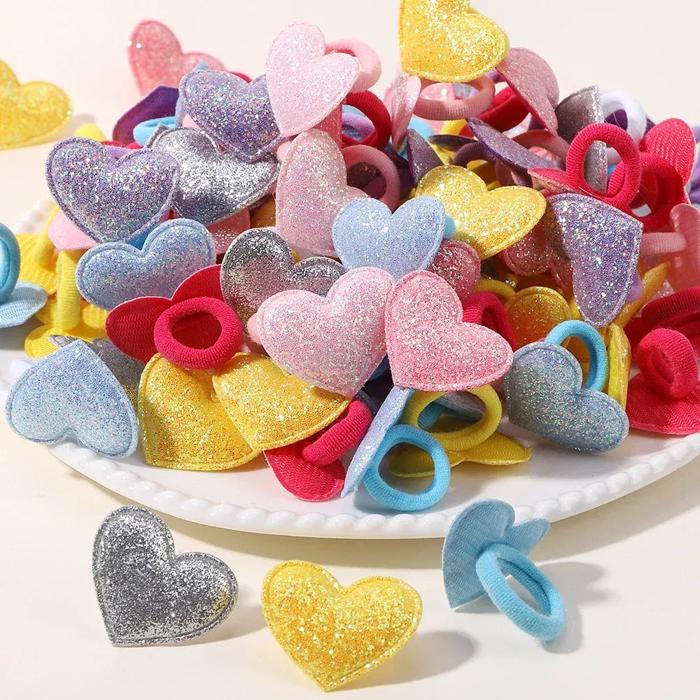 Color: MULTI - 10pcs Love Star Kids Hair Loop No Harm Hair Towel Loop Head Rope Cartoon Ponytail Holder Rubber Band Girls Hair Accessories