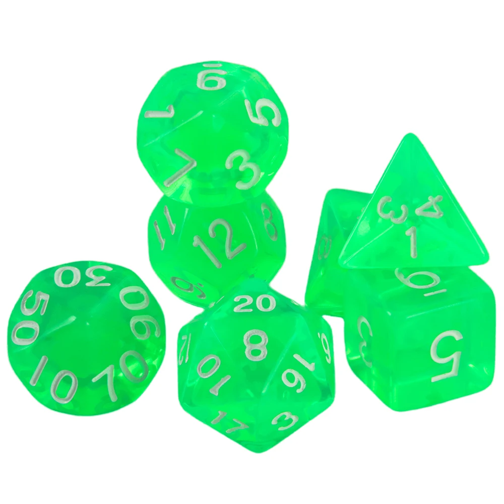 Color: light green - High Quality  7 Pcs/set Transparent Crystal Digital  Polyhedral Dice Sets D4-D20 ,  for DNDGame Dados Rpg  Board Game