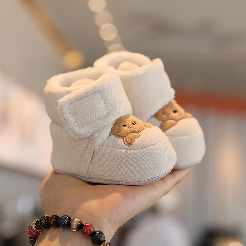 Color: Dark Grey, Baby Age: 7-12 Months - Winter New Cute Cartoon Baby Booties Boy Girl Boots Cotton Soft-Sole Non-Slip Warm Toddler First Walkers Infant Crib Shoes