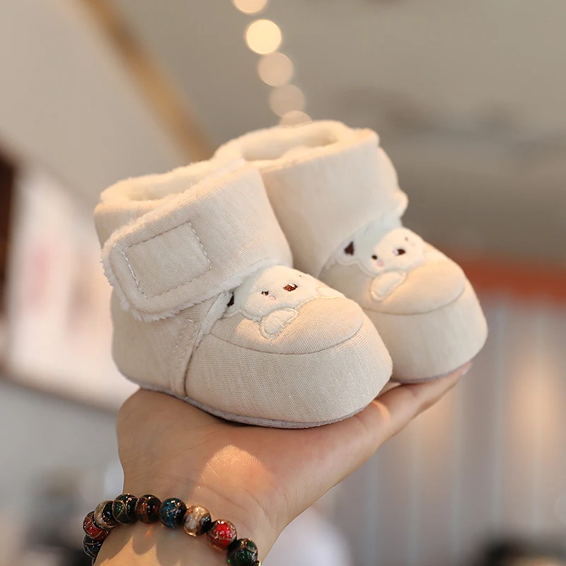 Color: Dark Grey, Baby Age: 7-12 Months - Winter New Cute Cartoon Baby Booties Boy Girl Boots Cotton Soft-Sole Non-Slip Warm Toddler First Walkers Infant Crib Shoes
