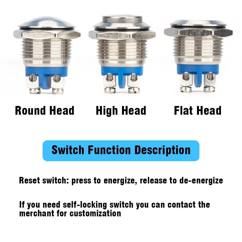 Color: black - 16mm 1NO High Flat Head Waterproof Momentary Reset Metal Push Button Switch Screw Terminal Car Engine Doorbell PC Power Switch