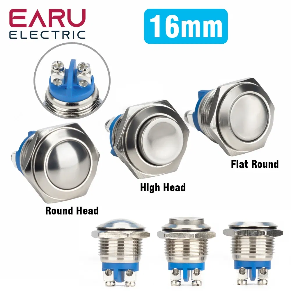 Color: black - 16mm 1NO High Flat Head Waterproof Momentary Reset Metal Push Button Switch Screw Terminal Car Engine Doorbell PC Power Switch