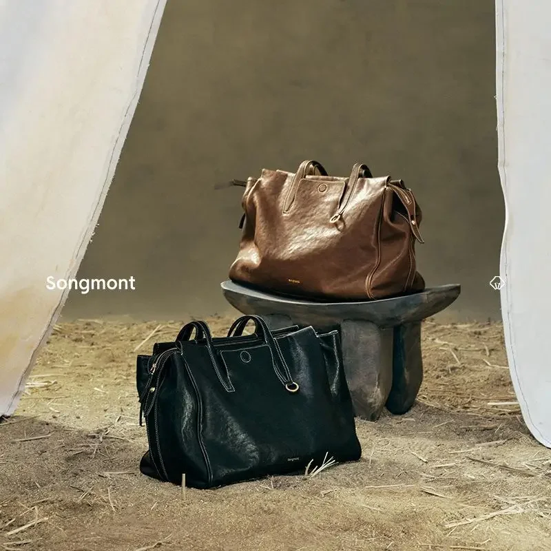 Color: Mustard - Songmont Tracking Series Travel Bag Vegetable Tanned Leather Briefcase, Simple Shoulder Bag