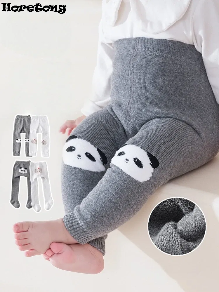 Color: Brown, Kid Size: 6M - Autumn Winter Thickened Baby Pantyhose A-class Girl Stocking Infant Toddler Knit Tights Cute Print High Waist Overall Legging